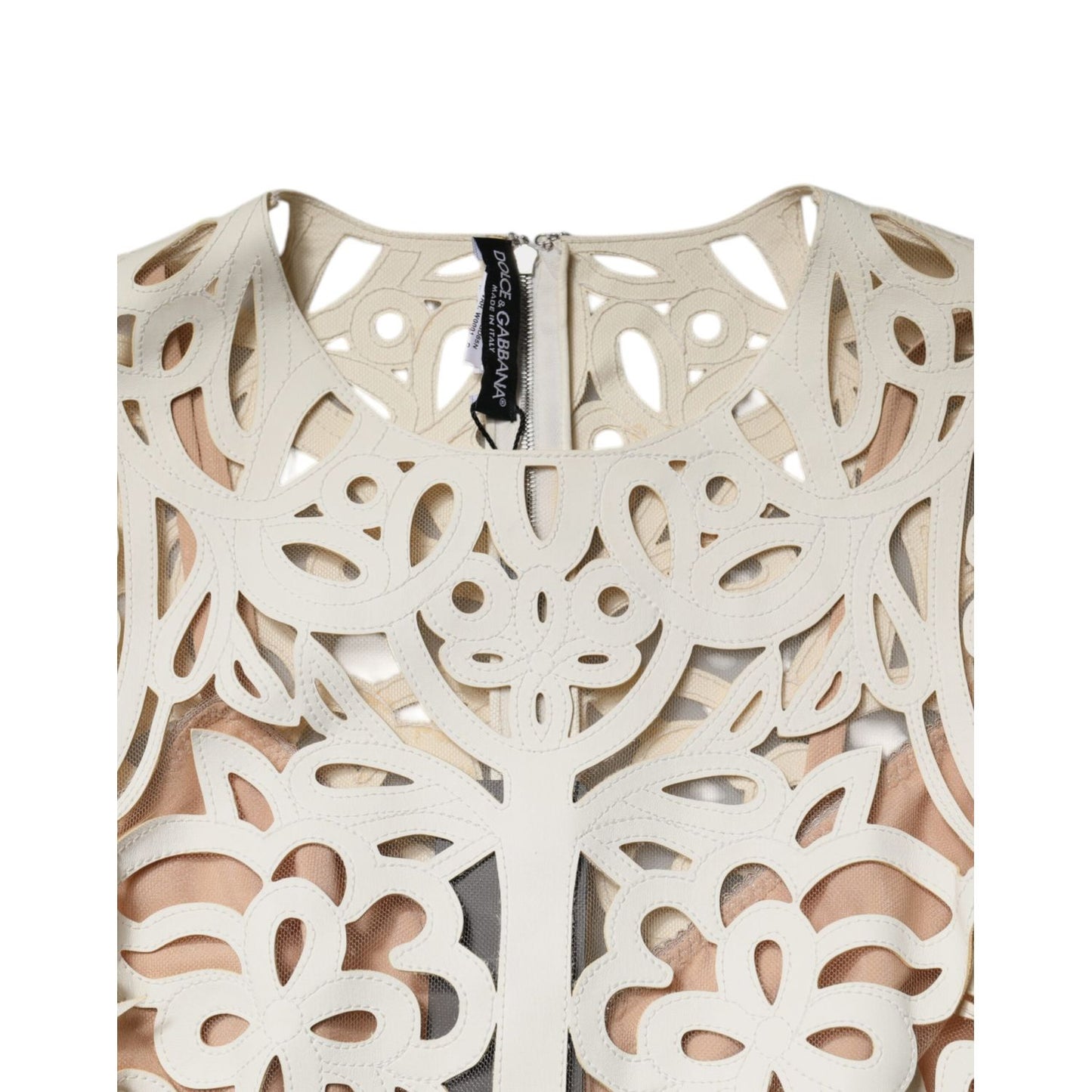 Dolce & Gabbana White Cut Out Leather Sleeveless Midi Dress