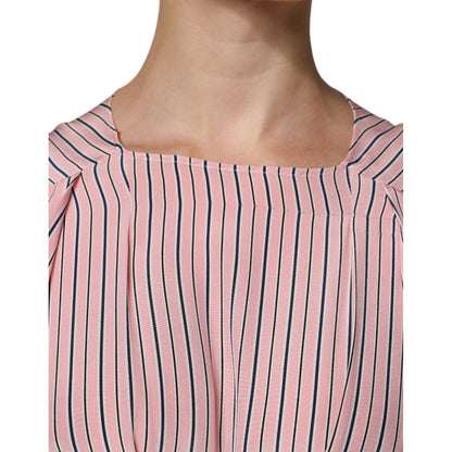 Ermanno Scervino Pink Stripes Silk Long Sleeves Midi Dress