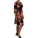 Dolce & Gabbana Black Pink Tulip Print Stretch Shift Dress DR1446-1