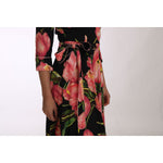 Dolce & Gabbana Black Pink Tulip Print Stretch Shift Dress DR1446-1