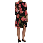 Dolce & Gabbana Black Pink Tulip Print Stretch Shift Dress DR1446-1