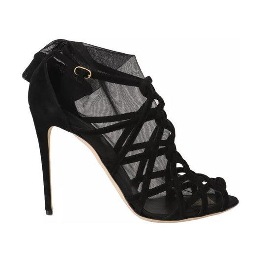 Dolce & Gabbana Black Suede Stilettos Booties Socks Shoes LA4475-39