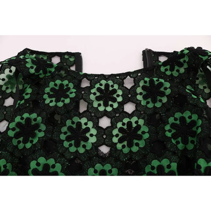 Dolce & Gabbana Green Floral Ricamo A-Line Shift Dress