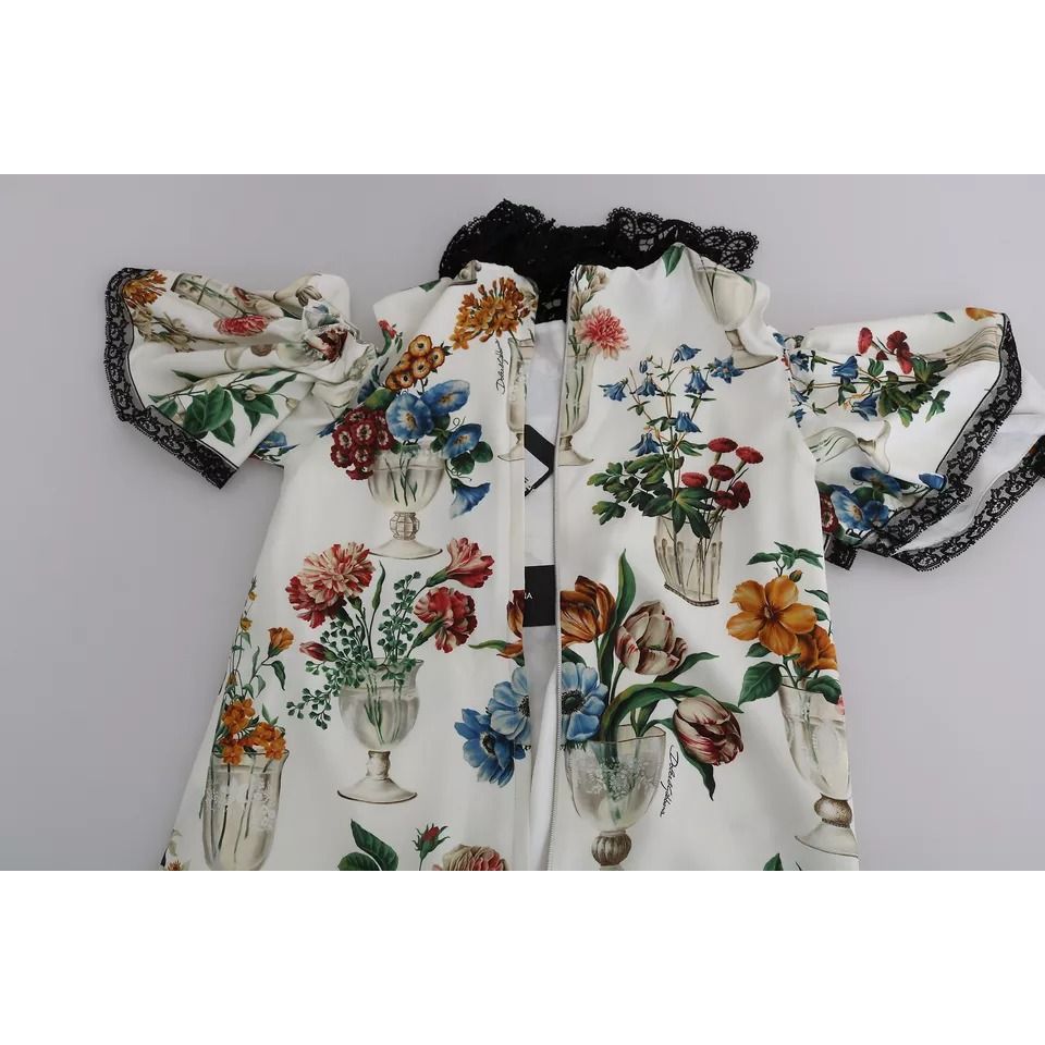 Dolce & Gabbana White Lace Floral Vase Shift Mini Dress