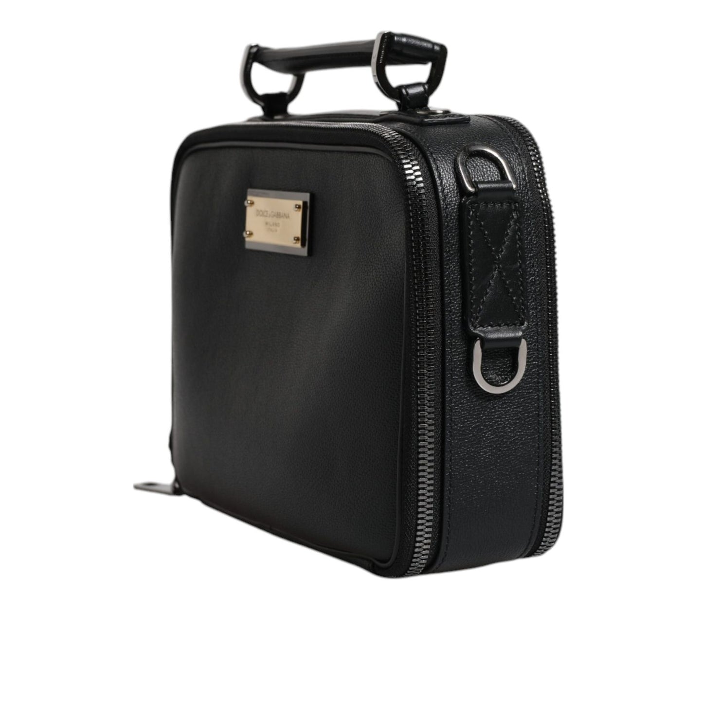 Dolce & Gabbana Black Nylon Leather Logo Top Handle Crossbody Bag