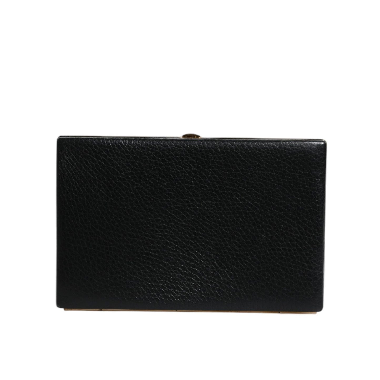 Dolce & Gabbana Black Leather Gold Frame Clutch Evening Party Purse Bag