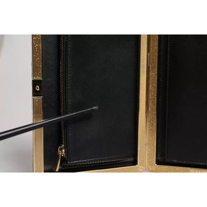 Dolce & Gabbana Black Leather Gold Frame Clutch Evening Party Purse Bag
