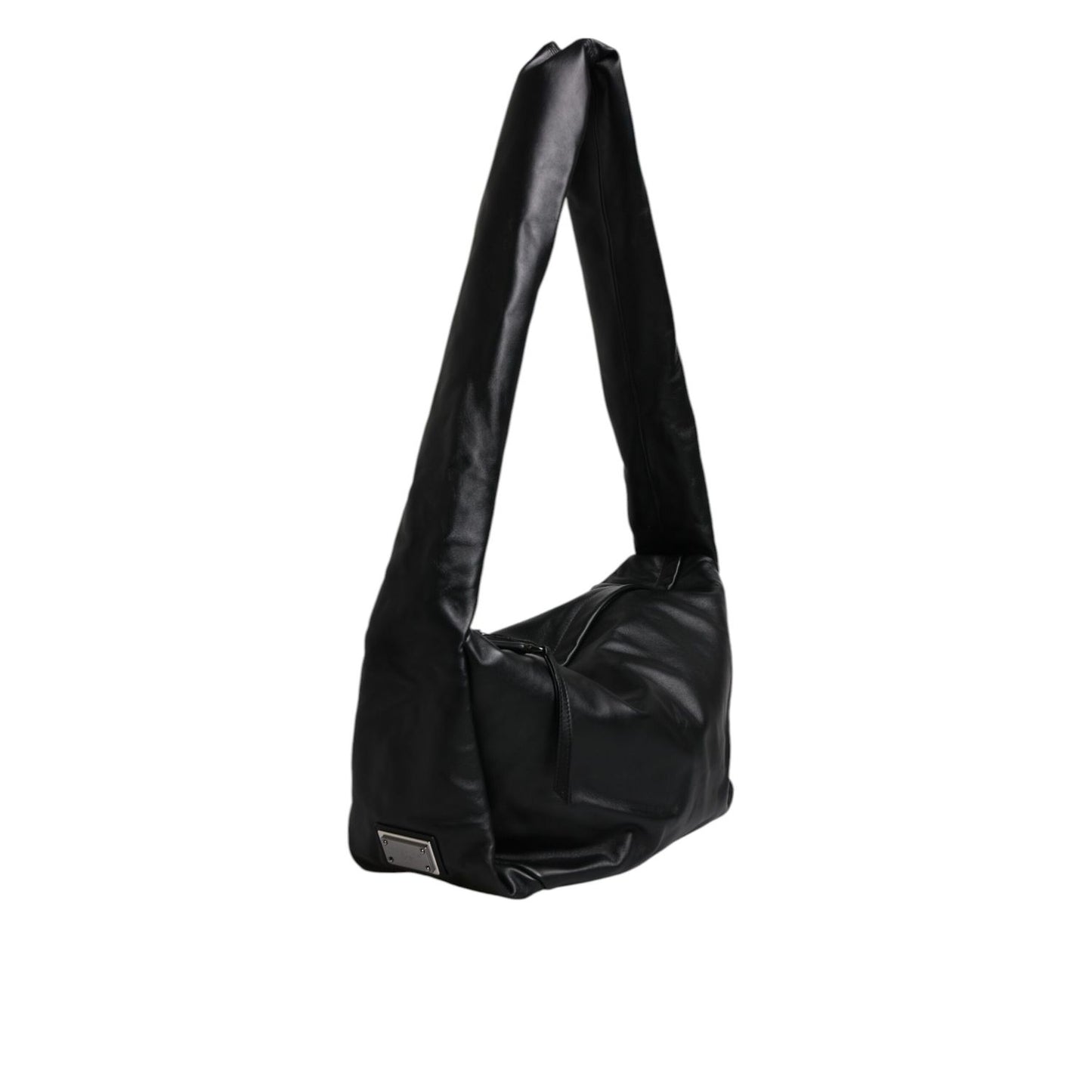 Dolce & Gabbana Black Leather Logo Plaque Shoulder Bag