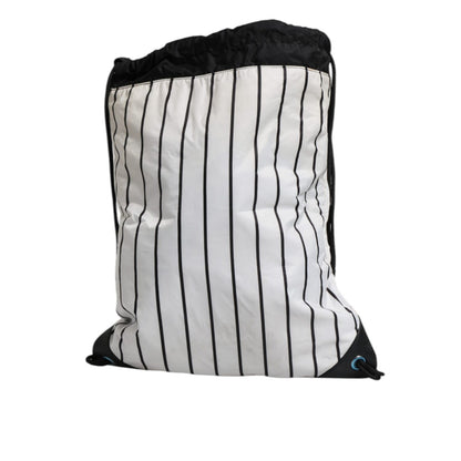 Dolce & Gabbana Black White Striped Polyester Drawstring Backpack Bag