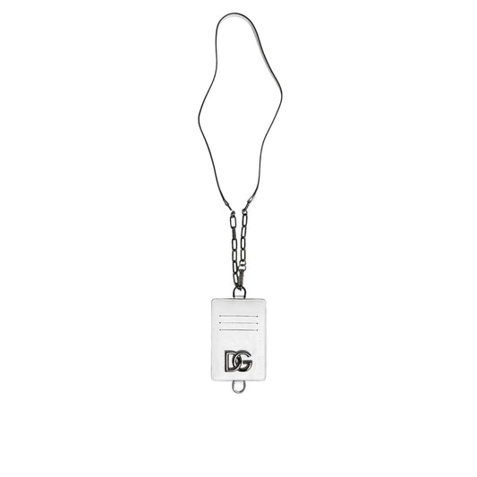 Dolce & Gabbana White Calf Leather Lanyard Logo Card Holder Wallet