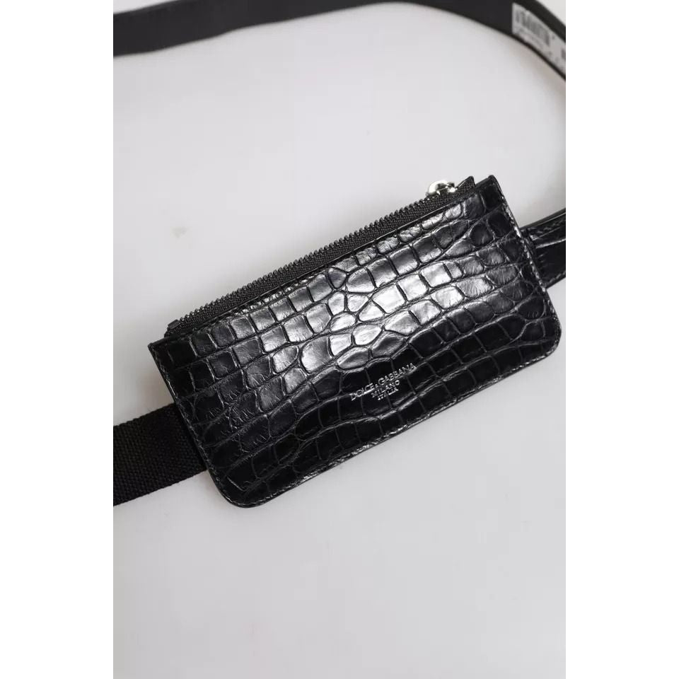 Dolce & Gabbana Black Alligator Leather Airpods Case Coin Purse Wallet