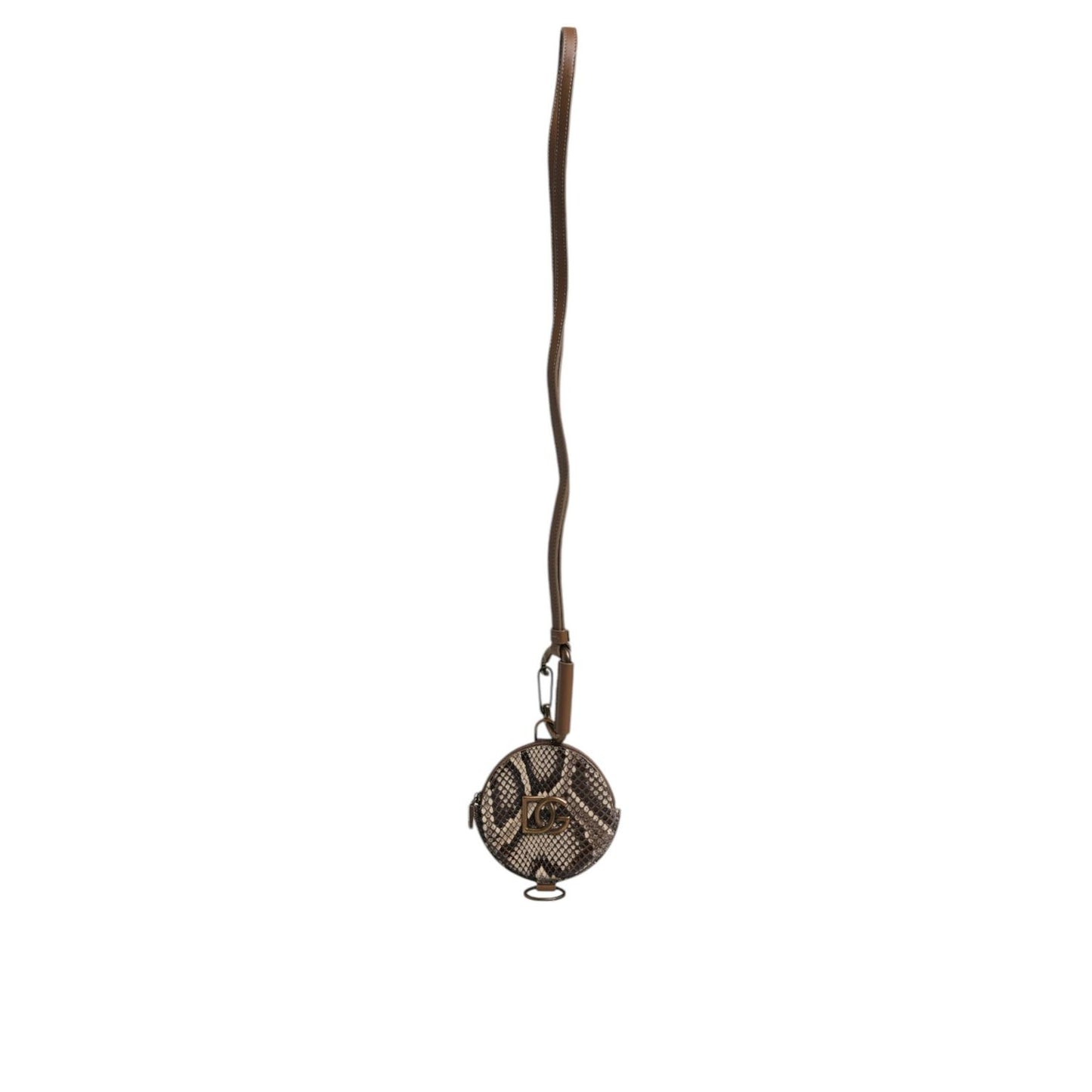 Dolce & Gabbana Brown Round Leather DG Logo Coin Purse Lanyard Wallet
