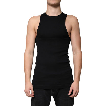 Dolce & Gabbana Black Cotton Sleeveless Round Neck Tank T-shirt