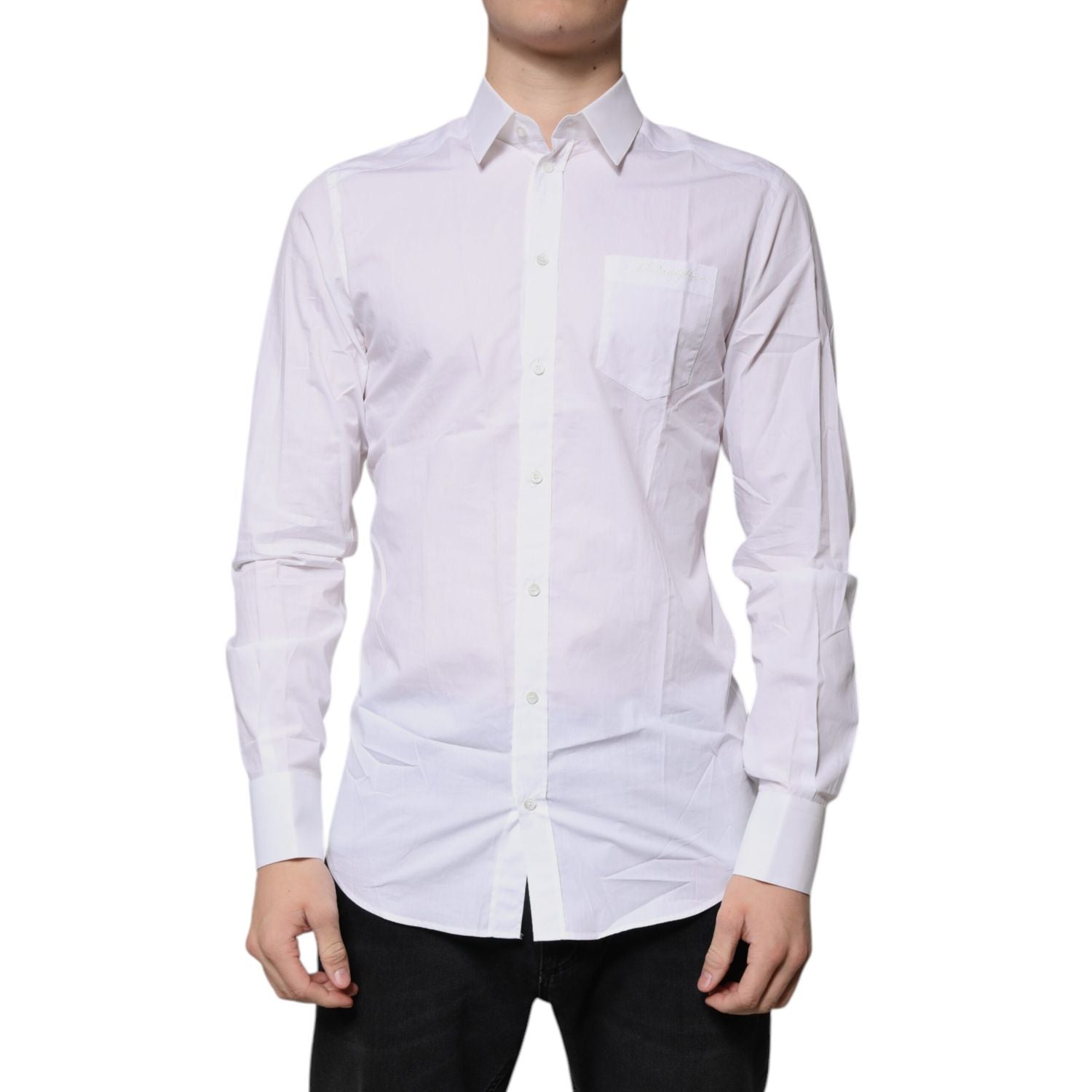 Dolce & Gabbana White Cotton Long Sleeves GOLD Dress Shirt