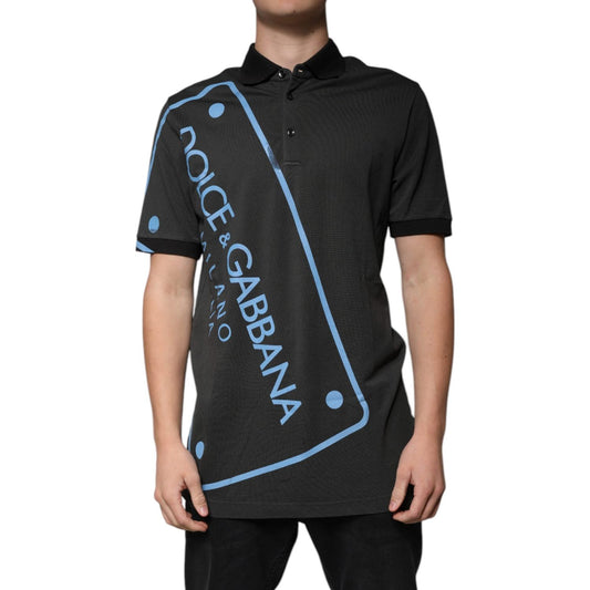 Dolce & Gabbana Black Logo Print Collared Cotton Polo T-shirt TSH87534-50