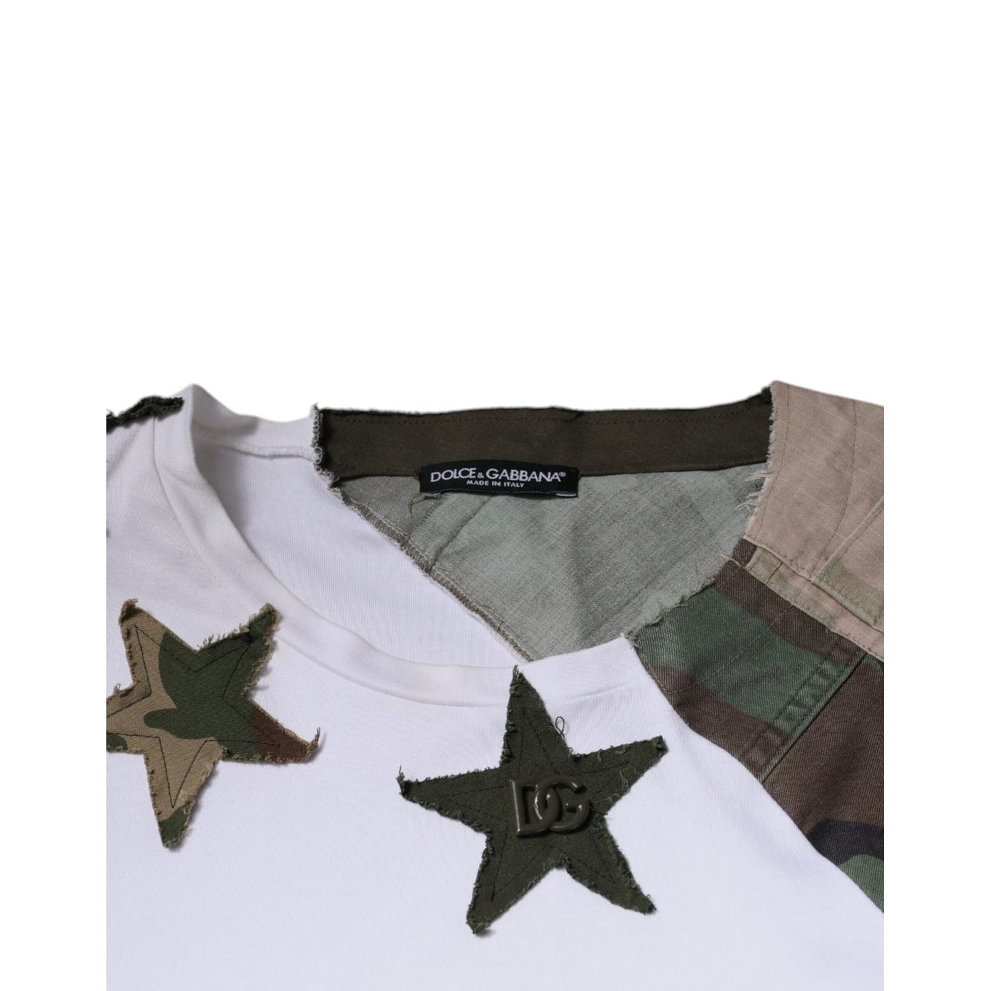 Dolce & Gabbana White Camouflage Cotton Crew Neck T-shirt