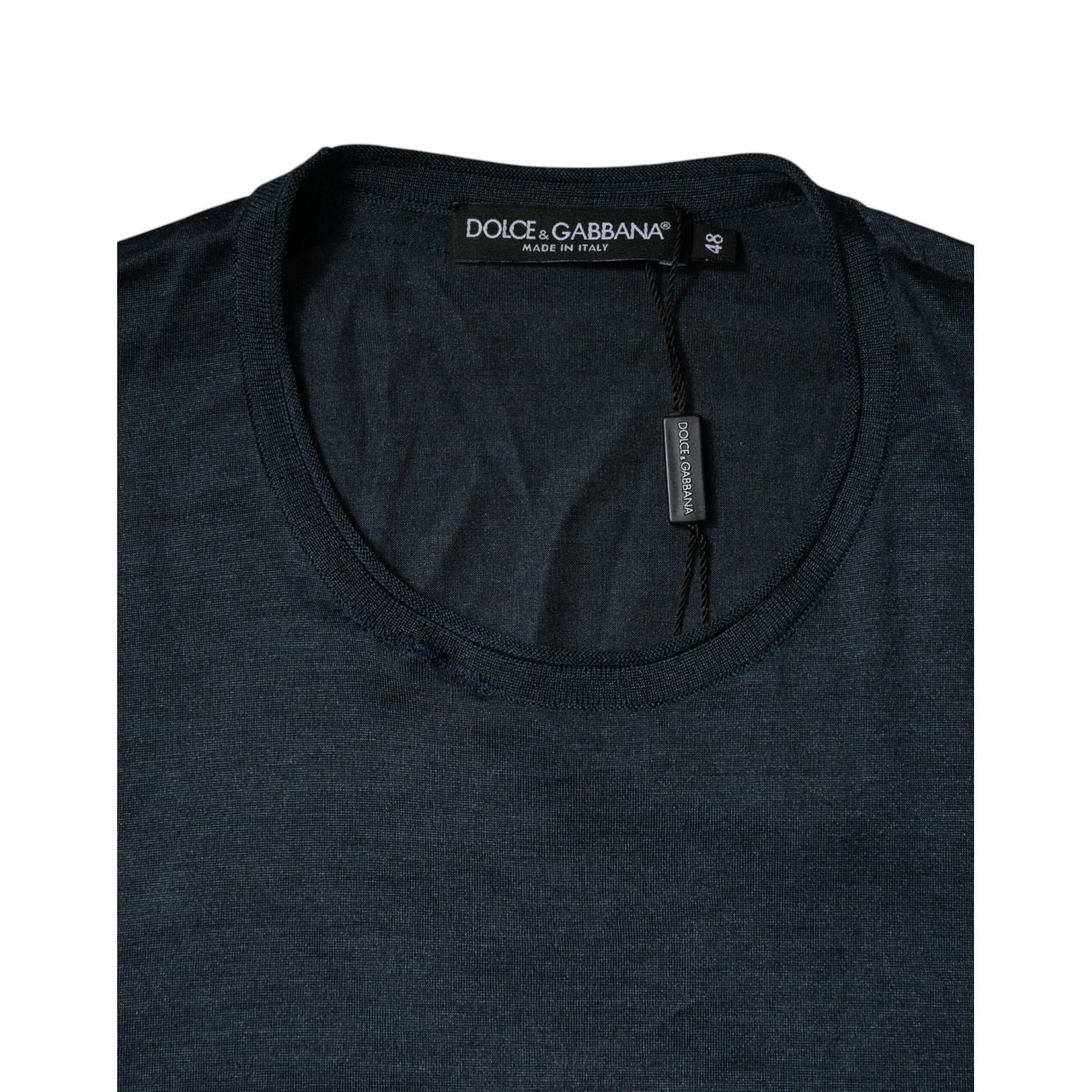 Dolce & Gabbana Dark Blue Silk Crew Neck Short Sleeve T-shirt
