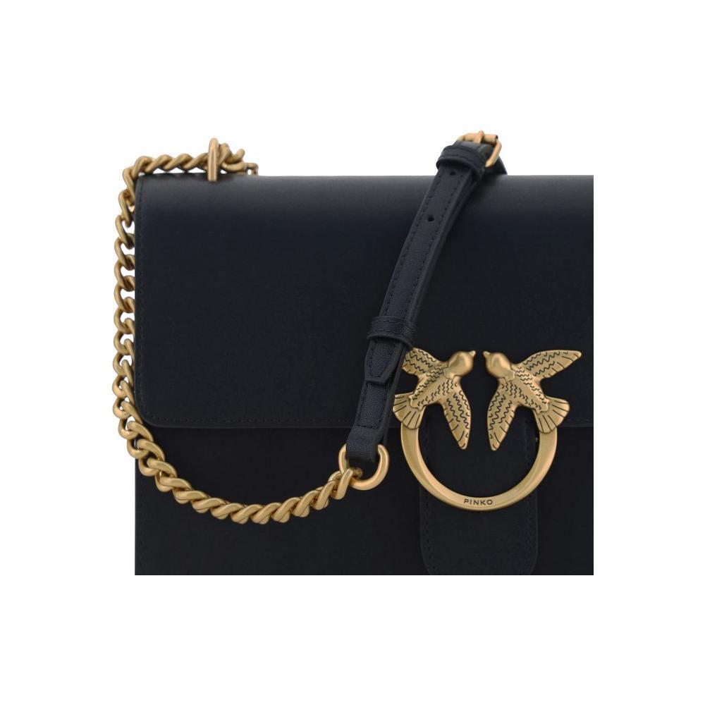 PINKO Black Calf Leather Bos Taurus Shoulder Bag