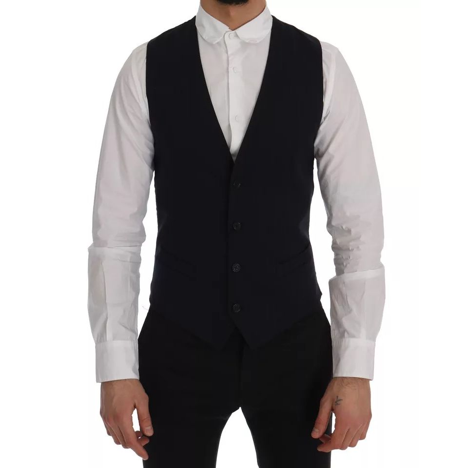 Dolce & Gabbana Blue Waistcoat Wool Stretch STAFF Vest