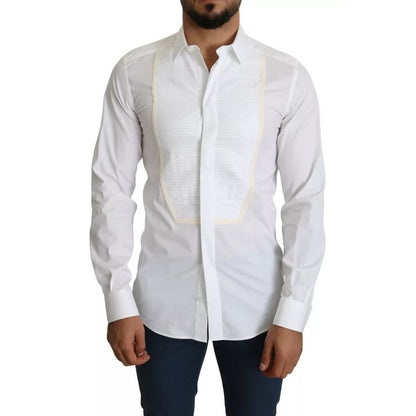 Dolce & Gabbana White Formal Tuxedo Dress GOLD Shirt