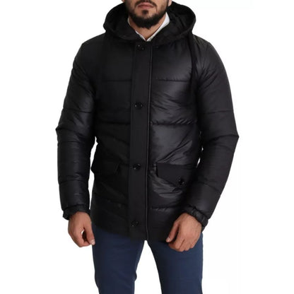 Dolce & Gabbana Black Hooded Polyester Men Coat Puffer Jacket