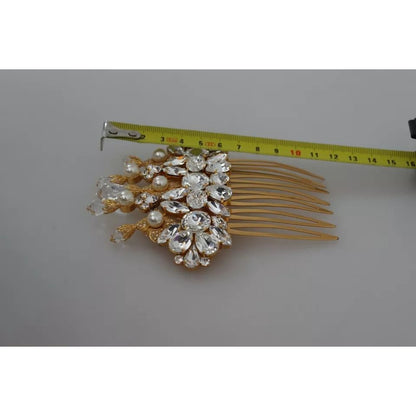 Dolce & Gabbana Gold Brass Clear Crystal Hair Stick Accessory Comb