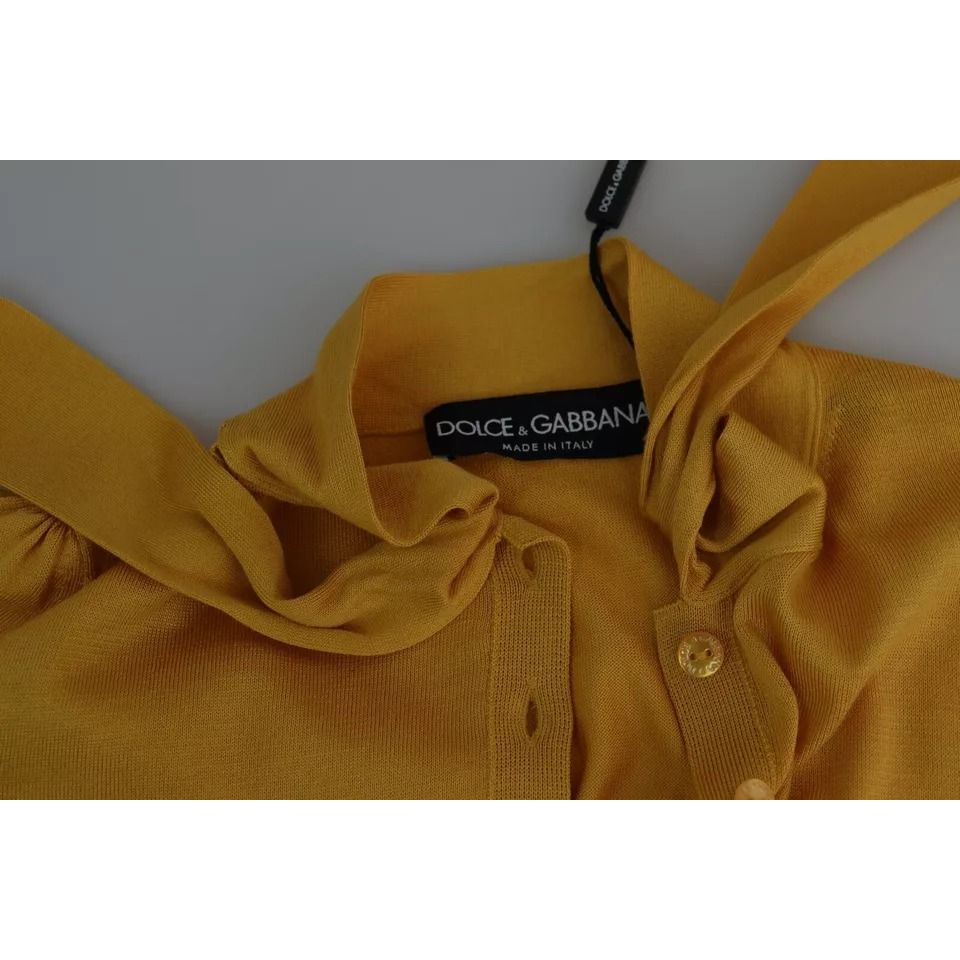 Dolce & Gabbana Yellow Silk Knit Pullover Ascot Collar Top