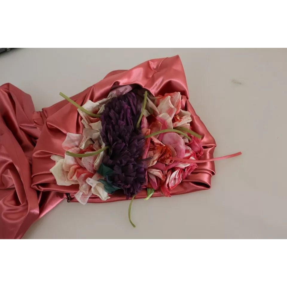 Dolce & Gabbana Pink Draped Midi Flower Applique Dress