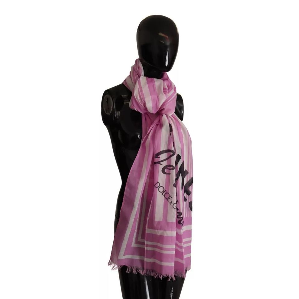 Dolce & Gabbana Pink White Striped Cotton Wrap Shawl Scarf