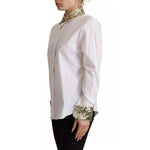 Dolce & Gabbana White Cotton Collared Long Sleeves Sequin Top Shirt