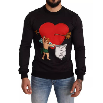 Dolce & Gabbana Black Cupid Print Hoodie Sweatshirt Sweater