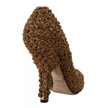Dolce & Gabbana Gold Roses Embellished Heels Pumps Shoes