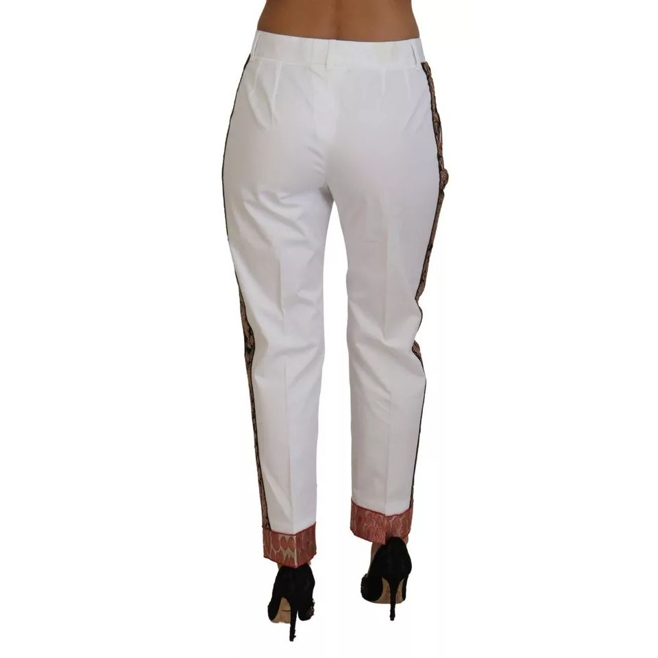 Dolce & Gabbana White Jacquard Cotton Blend Mid Waist Pants