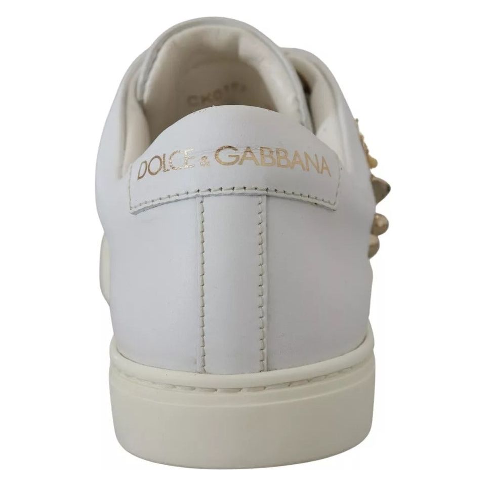 Dolce & Gabbana White Leather Gold Red Heart Sneakers Shoes