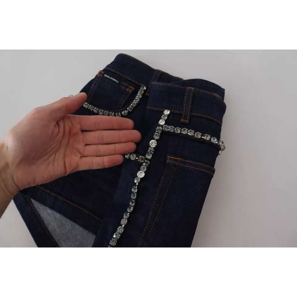 Dolce & Gabbana Blue Denim Stretch Crystal Hot Pants Shorts