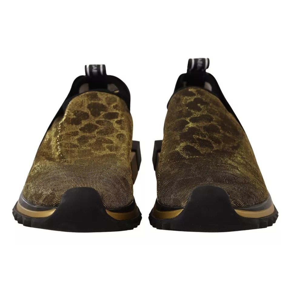 Dolce & Gabbana Gold Glitter Leopard Sorrento Sneakers Shoes
