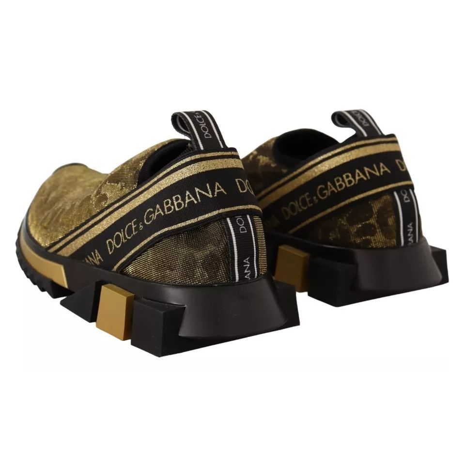 Dolce & Gabbana Gold Glitter Leopard Sorrento Sneakers Shoes