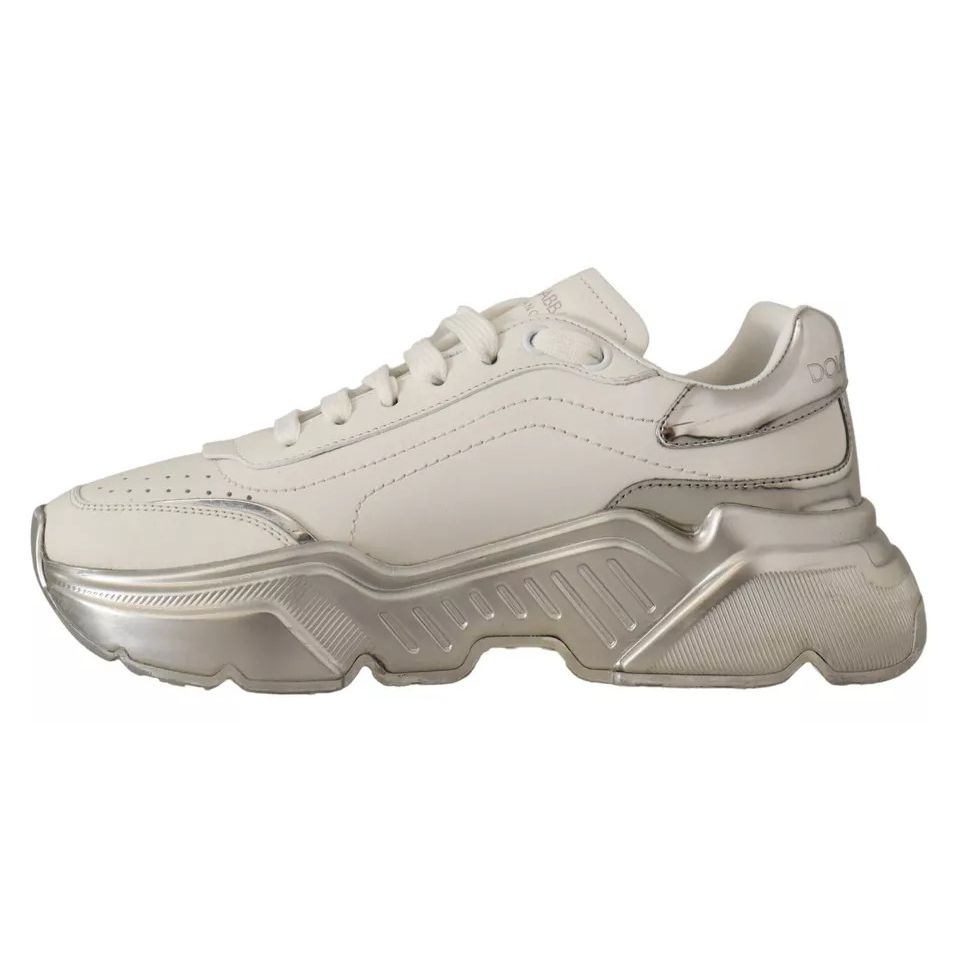 Dolce & Gabbana White Silver Leather Daymaster Sneakers Shoes