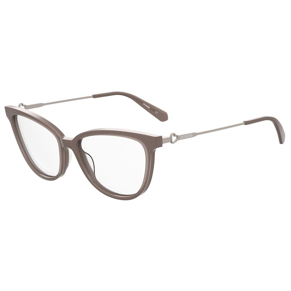 Love Moschino Brown Acetate Frames with cat-eye design and silver temples, model MOL60009QF316, lens/bridge/temple size 53/16/140 mm