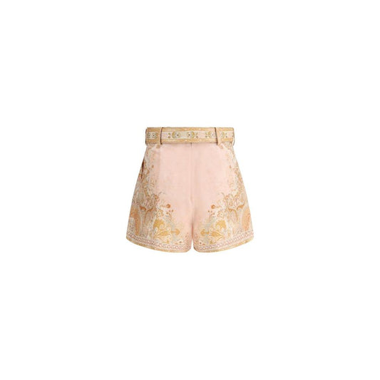 Zimmermann Acacia Tuck Shorts with paisley pattern and belt