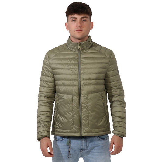Yes Zee Green Nylon Men Jacket with Concealable Hood