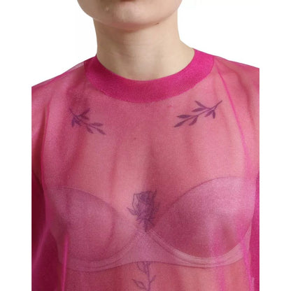 Dolce & Gabbana Pink Sheer Long Sleeves Crewneck Top Blouse