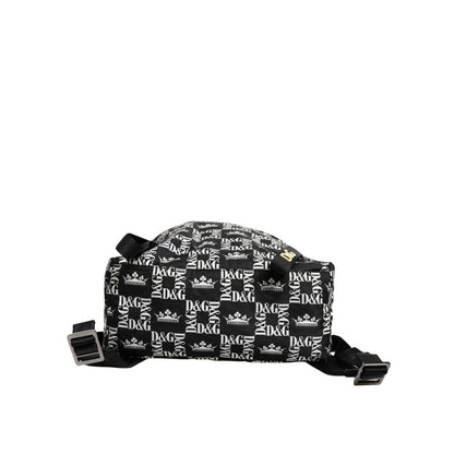 Dolce & Gabbana Black White Crown Printed Nylon School Backpack Bag