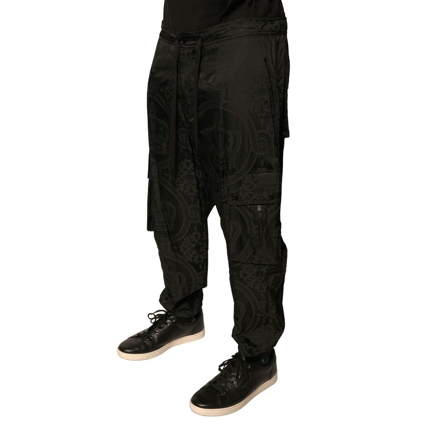 Dolce & Gabbana Black Crown Nylon Jogger Sweatpants Pants