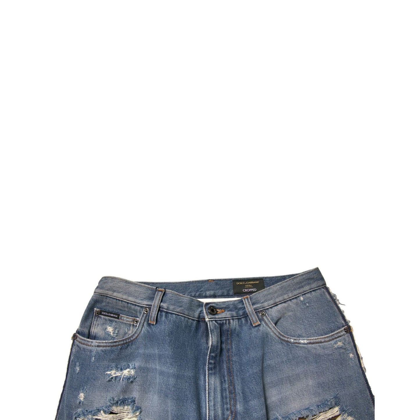 Dolce & Gabbana Blue Tattered Straight Cropped Denim Jeans