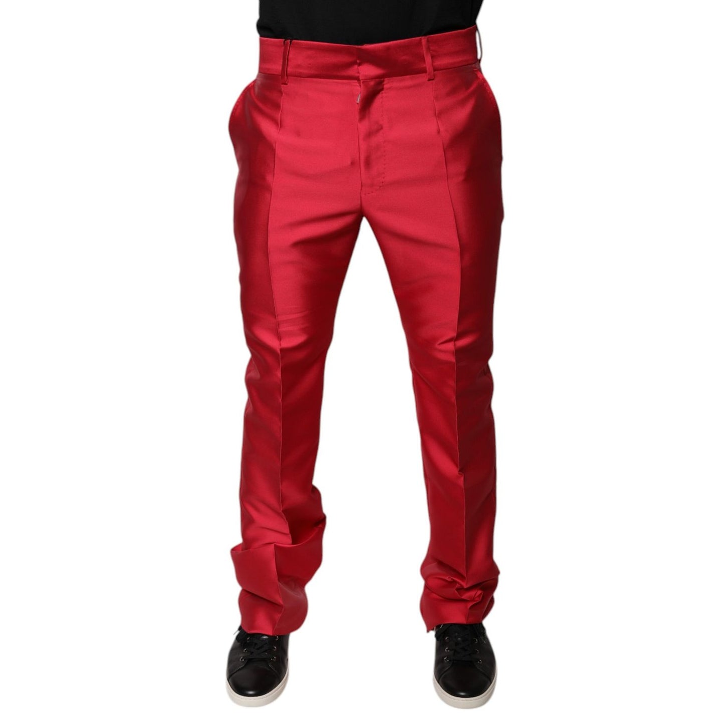 Dolce & Gabbana Red Silk Slim Fit Mid Waist Dress Formal Pants