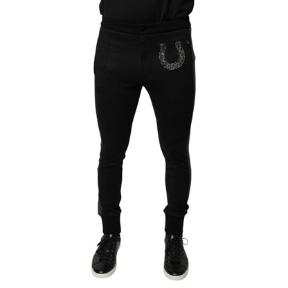 Dolce & Gabbana Black Horseshoe Embellished Wool Slim Fit Pants