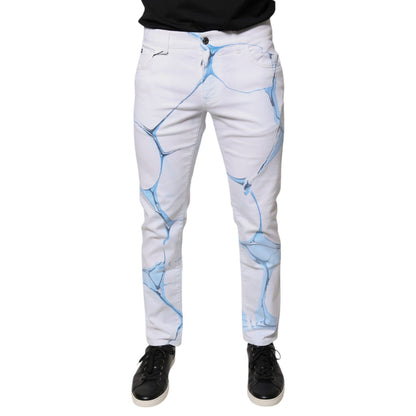 Dolce & Gabbana White Blue Cotton Stretch Skinny Denim Jeans
