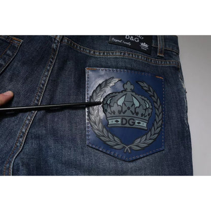 Dolce & Gabbana Blue DG Crown Logo Cotton Skinny Denim Jeans