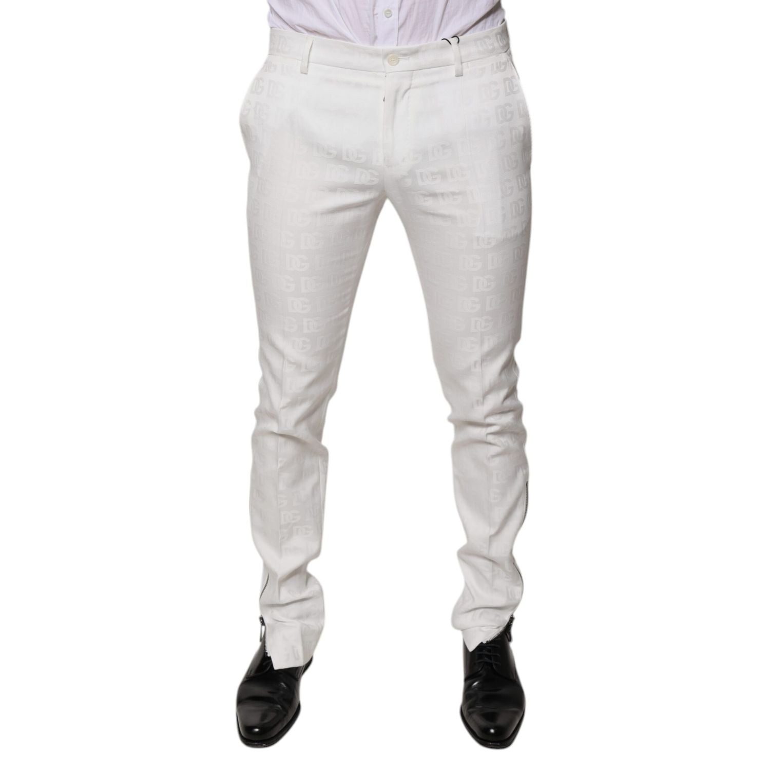 Dolce & Gabbana White Cotton Tapered Formal Dress Pants